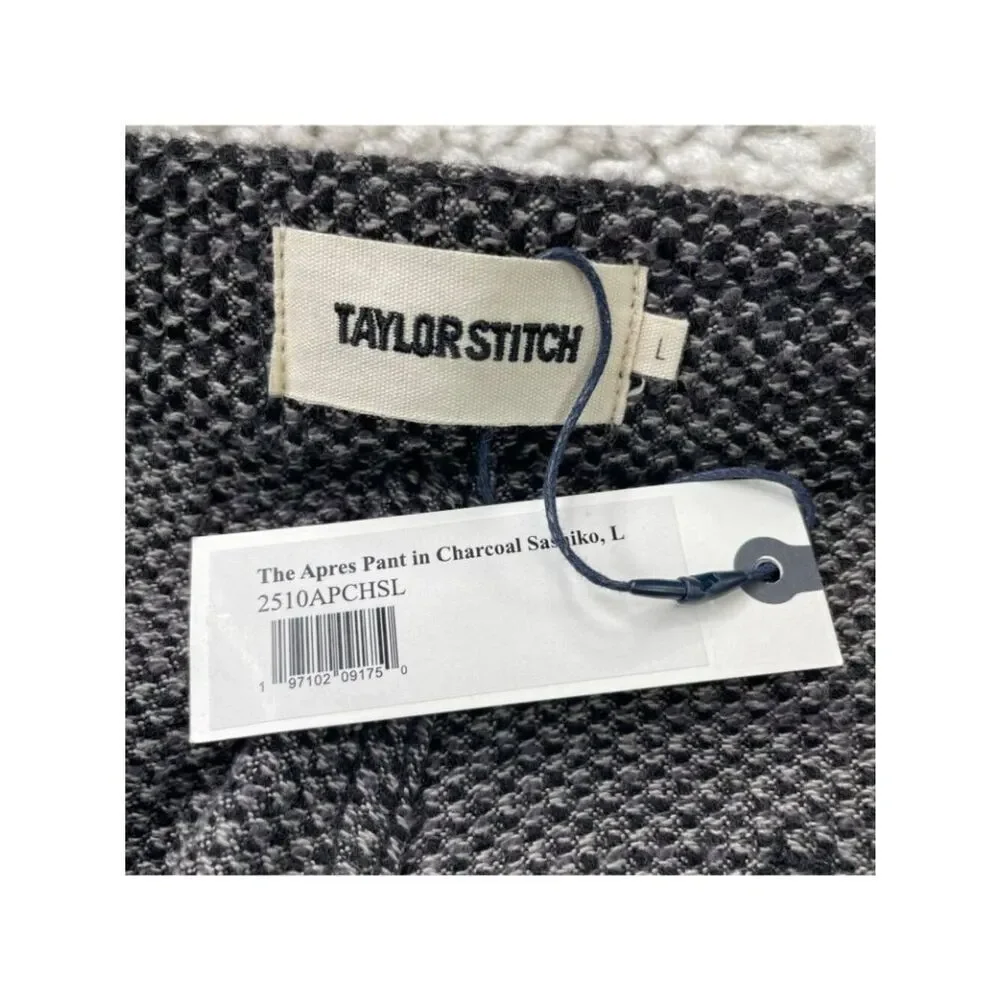 Taylor Stitch The Apres Pant Textured Jogger Charcoal Gray Sashiko Mens Large
